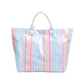 Large rainbow striped transparent PVC tote bag with stylish white TOTE BAG lettering - Letter Colors