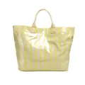 Large yellow striped tote bag with a glossy finish and white Tote Bag lettering - Yellow Rice