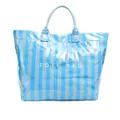 Large summer blue and white striped transparent jelly tote bag with TOTE BAG print - Blue-gray Letters