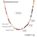 Détail du collier de perles bohème avec perles, pierres de verre et mesures de taille. - P096 - Collier De Perles D'eau Douce En Pierre Naturelle