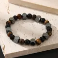 Retro herenarmband met tijgeroog en geometrische hematiet voor een coole, strakke look - ZJ16489