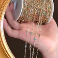 High-quality 4mm blue glass bead copper chain in gold finish for DIY jewelry crafting - 0.5 Meters/Pack / Blue
