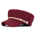 Classic burgundy corduroy navy cap featuring a beige rope decoration and silver side button - 58cm / Burgundy