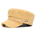 Yellow corduroy newsboy cap featuring rope detail and vintage metal button ornament - 58cm / Ginger Yellow
