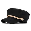 Black corduroy sailor hat with decorative rope and gold button detail for winter - 58cm / Black
