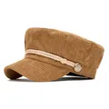 Corduroy navy style flat top hat with rope decoration in khaki color SKU view - 58cm / Khaki