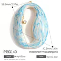 Blue and white marble pattern stainless steel donut pendant with cubic zirconia - Oval Marble Pattern Pearl Style (PJ93140)