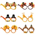 Variety pack of Thanksgiving themed paper glasses frames with turkey and pilgrim designs - Thanksgiving Glasses C / Set of 6