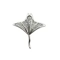 Sparkling silver manta ray pendant with pavé cubic zirconia for DIY ocean jewelry making - Stingray (NAA07-5)