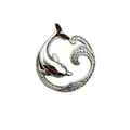 Shiny silver dolphin and ocean wave pendant with sparkling cubic zirconia for DIY jewelry - Round Dolphin (NAA07-1)