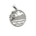 Silver pavé-set tropical pendant featuring palm trees and ocean waves for DIY jewelry - Coconut Tree (NAA08-5)