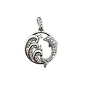 Sparkling silver dolphin and ocean wave pendant encrusted with white zircon stones. - Dolphin (NAA11-7)