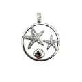 Silver starfish and seashell circular pendant with crystal stones for DIY jewelry - Starfish (NAA09-3)