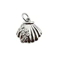 Polished silver seashell charm pendant with sparkling cubic zirconia stones for DIY jewelry - Shell (NAB03-1)