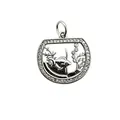 Intricate silver goldfish bowl charm pendant with sparkling crystals for DIY jewelry making - Fish in Tank (NAA12-9)