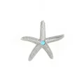 Sparkling silver starfish pendant with blue turquoise center stone for DIY jewelry making - 4.1cm Platinum Plated Starfish