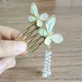 Vintage gold butterfly hair comb with elegant white pearl tassels for Hanfu accessories - Gold Double Butterfly Artificial Pearl Hair Comb (F01-029) / Gold