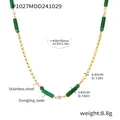 Vue détaillée du collier en jade Dongling avec perles en acier inoxydable et dimensions. - P1027 - Collier En Aventurine Verte
