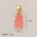 Pink gummy bear pendant accessory with gold clasp and 1.5cm height dimension labels - Pink Bear Gold Bail