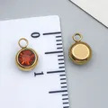 Gold plated stainless steel pendant with red faceted birthstone showing size measurement - Gold - Deep Champagne Brown