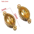 Pendentif marquise vintage en acier doré pour création de bijoux DIY, taille 13x6mm - Strass Marquise à Double Trou (Base Dorée) / 10 Pièces/Paquet (13x6mm) / Jaune