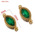 Pendentif marquise en or vintage avec strass vert, 13x6mm pour création de bijoux - Strass Marquise à Double Trou (Base Dorée) / 10 Pièces/Paquet (13x6mm) / Vert foncé