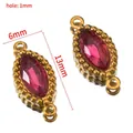 Pendentif vintage en acier inoxydable doré avec pierre précieuse rouge pour bijoux - Strass Marquise à Double Trou (Base Dorée) / 10 Pièces/Paquet (13x6mm) / Rose rouge