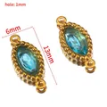 Pendentif vintage en acier doré avec cristal bleu pour la création de bijoux DIY - Strass Marquise à Double Trou (Base Dorée) / 10 Pièces/Paquet (13x6mm) / Bleu