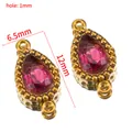 Pendentif goutte d'eau en acier inoxydable doré rétro avec cristal rose pour bijoux DIY - Strass Larme à Double Boucle (Base Dorée) / 10 Pièces/Paquet (12x6.5mm) / Rose rouge