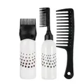 Lot de flacons applicateurs de teinture pour cheveux avec peignes à dents larges et fines - Ensemble 3 Pièces Bouteilles de Lavage de Cheveux à Imprimé Noir
