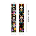 Día de los Muertos porch banners set with colorful skeleton and floral sugar skull patterns - Mexican Traditional Pattern Skull Couplet (Style 22) / 2 Pieces/Pack