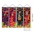 Day of the Dead Mexican skeleton banner set with colorful traditional folk patterns - Skeleton Musician And Formal Dress Figure Set (4-Piece 4) / 4 Pieces/Pack