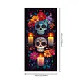 Decorative Day of the Dead banner with sugar skulls and vibrant flowers, 90x180cm size - Color Sugar Skull Door Cover (Style 5) / Colorful