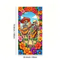 Mexican Day of the Dead party banner featuring skeletons playing guitars and flowers - Skeleton Musicians Backdrop Flag (Door Cover 9) / Colorful