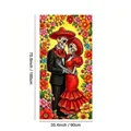 Mexican Day of the Dead banner with skeleton couple and flowers, 70.8x35.4 inches size - Traditional Dress Skeleton Couple Flag (Door Cover 17) / Colorful