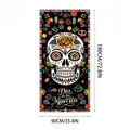 Día de los Muertos party banner featuring a vibrant sugar skull and floral patterns - Embroidery Style Skeleton Flower Pattern Flag (Door Cover 21) / Colorful
