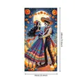 Vibrant Mexican Day of the Dead banner featuring dancing skeletons and marigolds decoration - Moon Dance Colorful Dress Skeleton Flag (Door Cover 4) / Colorful