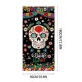 Mexican Day of the Dead hanging banner with colorful sugar skull and floral design - Exquisite Painted Skull with Flowers & Birds Folk Flag (Door Cover 8) / Colorful