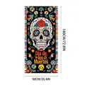 Vibrant Mexican Day of the Dead decorative banner featuring sugar skull and flowers - Ethnic Style Color Striped Border Sugar Skull (Door Cover 10) / Colorful