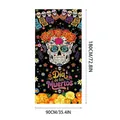 Large Mexican Day of the Dead party banner 180x90cm decorative skull theme hanging flag - Traditional Elements Collage Skull (Style 14) / 100D Polyester