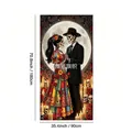 Day of the Dead Mexican banner featuring a skeletal couple under the full moon backdrop - Skeleton Couple With Red Roses (Style 19) / 100D Polyester