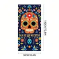 Vibrant Day of the Dead banner with sugar skull and floral patterns for party decoration - Dark Blue And Orange Sugar Skull (Style 30) / 100D Polyester