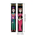 Mexican Day of the Dead skeleton banners couplets with festive male and female skeletons - Skeleton Gentleman and Lady Couplet (Style 8) / 2 Pieces/Pack (100D) / Colorful