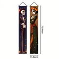 Mexican Day of the Dead skeleton banners for party door decoration 180x30cm - Sombrero and Wreath Skeleton Couplet (Style 10) / 2 Pieces/Pack (100D) / Colorful