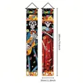 Mexican Day of the Dead porch banners with skeleton designs for festive party decoration - Guitar and Flowers Skeleton Couplet (Style 9) / 2 Pieces/Pack (100D) / Colorful