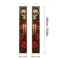Mexican Day of the Dead decorative banners with skull and red floral patterns, 180x30cm - Realistic Skeleton with Candles (Style 21) / 2 Pieces/Pack (100D) / Colorful