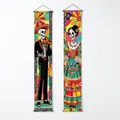 Festive Mexican Day of the Dead couplet banners with skeleton designs, 180x30cm size - 查罗乐手与长裙款式(对联28) / 100D (ai-2件/包) / Colorful