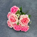 Ramo de 9 rosas artificiales en rosa y crema para bodas y decoración del hogar - Rosa bicolor