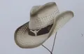 Cappello da cowboy western kaki con ornamento teschio di mucca argento e tesa curva. - M (56-58cm) / Stile Teschio Testa di Toro Cachi (27) / Cachi