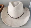 Cappello da cowboy in pelle scamosciata beige con fascia etnica di perline per l'aperto - M (56-58cm) / Stile Cinturino Intrecciato Stile Etnico Beige (28) / Beige